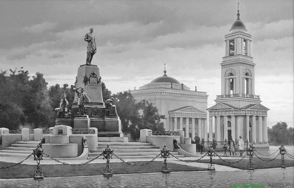 Памятник царю Александру II и Александро-Невский собор в Саратове